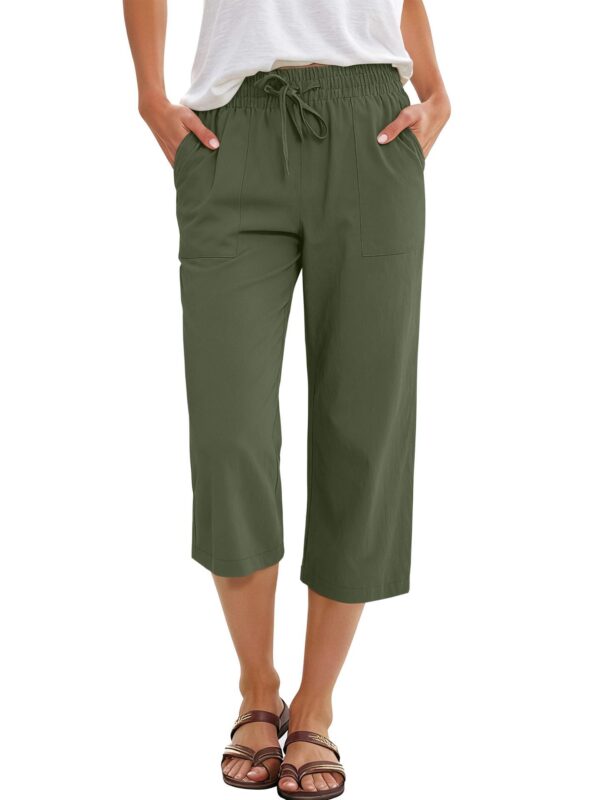 Wish Spring And Autumn European And American Women's Fashion Solid Color Cotton Linen Loose Drawstring Wide-Leg Casual Pants For Women