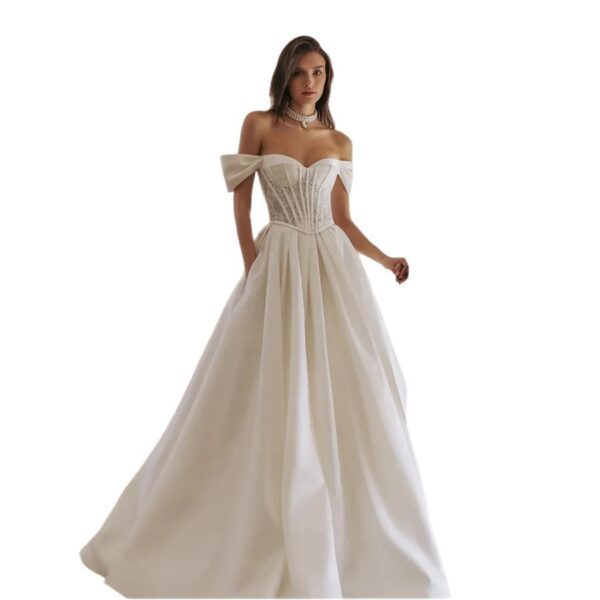 ad477962-7e8e-413e-b2e7-4cf95c6a19a4.jpg European And American Off-the-shoulder Satin Wedding Dress With Lace For Weddings