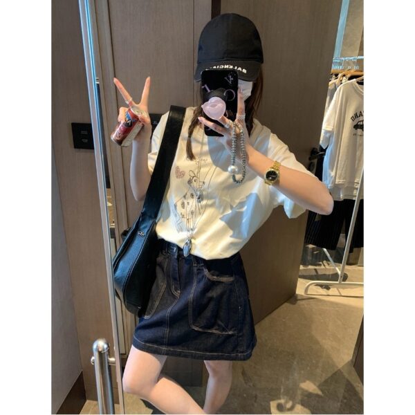 Double-pocket Figure-flattering A-line Denim Mini Skirt