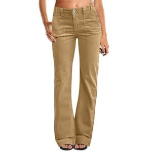 Hot-selling Women's Pocketed Elastic Waist Twill Cotton Pants, High-waisted, Comfortable, Slim-fit, Formal And Casual Wide-leg Pants