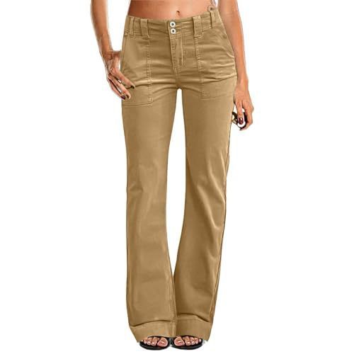Hot-selling Women's Pocketed Elastic Waist Twill Cotton Pants, High-waisted, Comfortable, Slim-fit, Formal And Casual Wide-leg Pants