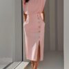2026 European And American Women's Round Neck Sleeveless Button Slit Solid Color Fashionable Versatile Dress