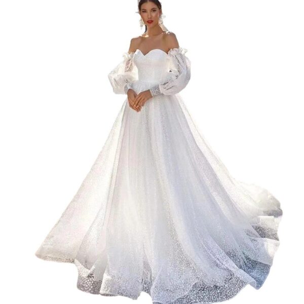 Off-shoulder Lightweight Wedding Dress That Flatters The  With A Trailing Train