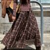 Womens Plaid Chiffon Pleated Skirt