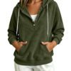 2026 Autumn New Style European Women's Dressy Corduroy Hooded Sweatshirt With Half-Closed Button And Drawstring Loose Top For Women