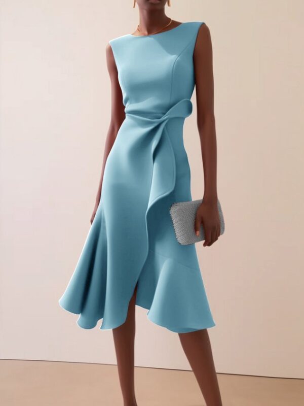 2026 Summer Women's New European And American Sleeveless Solid Color Fashion Versatile Temperament Round Neck Dress