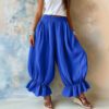 2026 Summer New Cross-Border European And American Style Loose Casual Cotton And Linen Ruffle Lantern Pants For Women