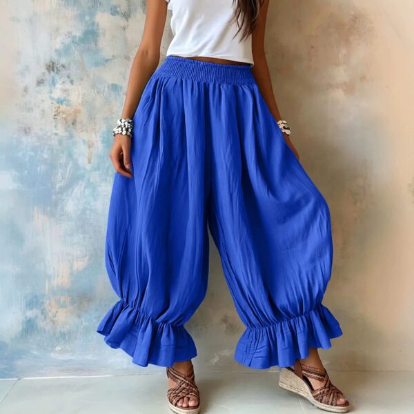 2026 Summer New Cross-Border European And American Style Loose Casual Cotton And Linen Ruffle Lantern Pants For Women