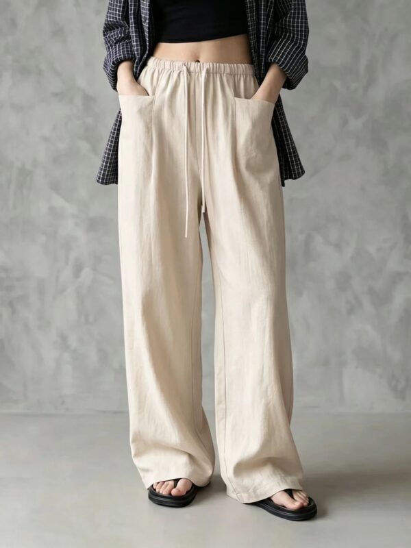 European And American Cross-Border Amazon Independent Site New Women's Solid Color Wide-Leg High-Waisted Loose Drawstring Casual Pants
