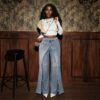 European And American Style Women's Jeans, Washed High-Waisted Double-Layer Split Straight-Leg Pants, Cross-Border Trendy Slim-Fit Floor-Length Denim Trousers
