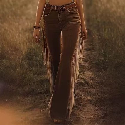 European And American Cross-border Independent Station Amazon Explosions Women's Retro Tassel Faux Suede Micro Horn Casual Pants