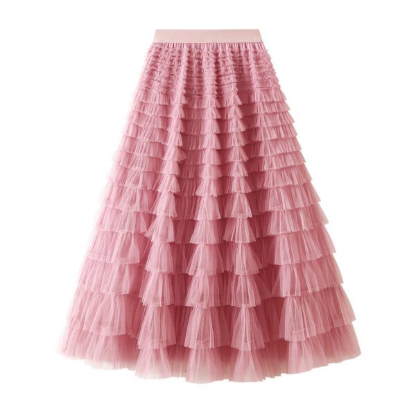 bb3d6f0b-417d-4076-93b6-cdd1c5a0f9f0.jpg A-Line Mesh Ruffle Skirt Women's Temperament Sweet Long Skirt Slim Cupcake Dress Womens Clothing
