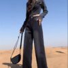 Black And Gray Wide-leg Jeans High-waisted Loose-fit Slim-cut