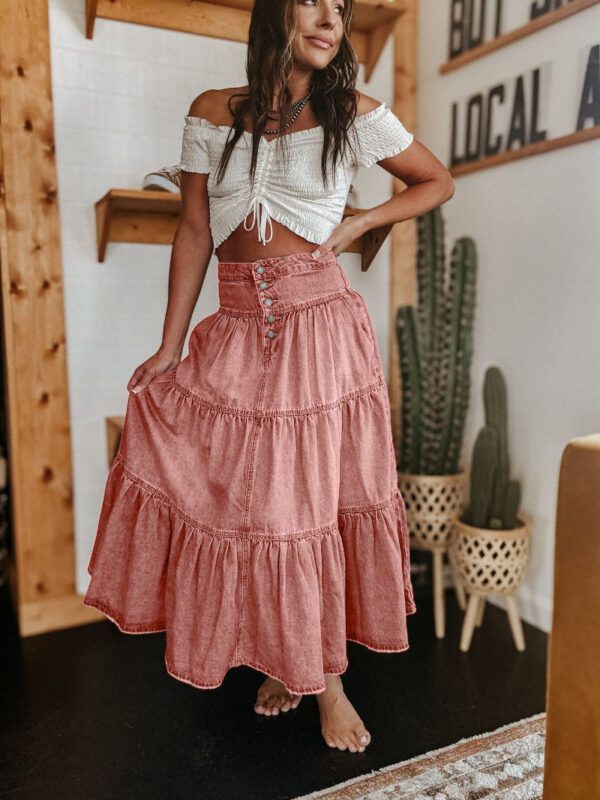 bbd5b8eb-f0c3-4ee7-840d-70a6998f1fd3.jpg Bohemian A- Line Layered Cake Denim Skirt