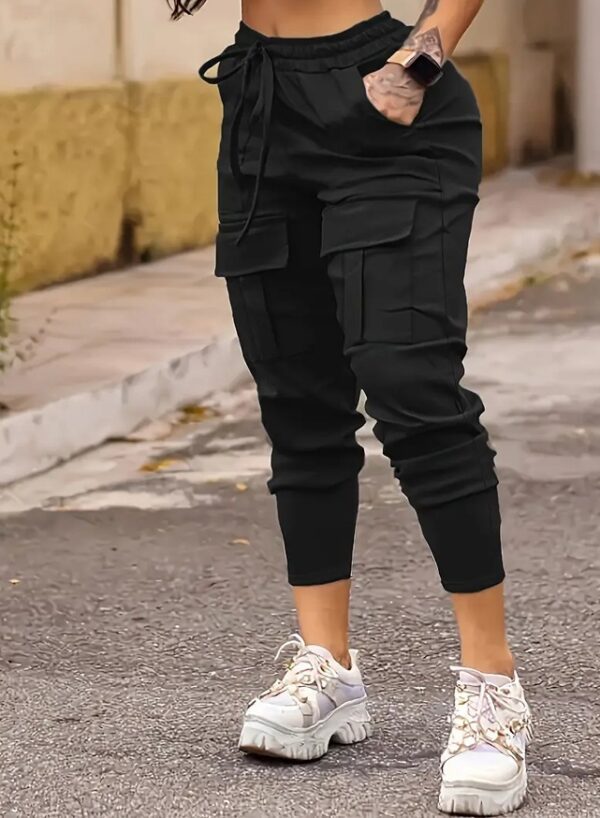 Women's High Waist Cargo Pants Drawstring Multi Pockets Stretchy Casual Pants Fashion Versatile Solid Color Long Trousers