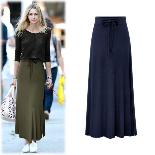 Europe And The United States Large Size Women's Fashion Knitted Skirt 200kg High Waist Long Slit A- Line Skirt Elastic Knee