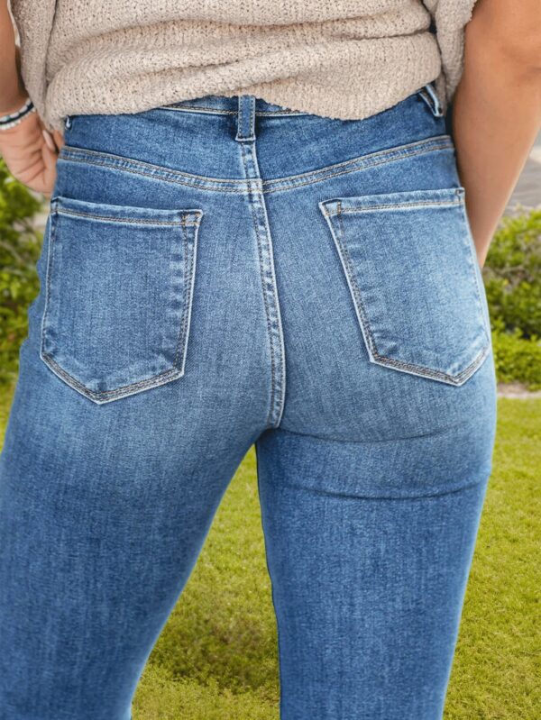 Women High Waist Front Double Pocket Washed Flare Denim Pants Slim Drape Jeans For Outdoor Garden Casual Daily Wear