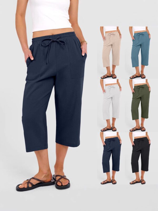 Wish Spring And Autumn European And American Women's Fashion Solid Color Cotton Linen Loose Drawstring Wide-Leg Casual Pants For Women