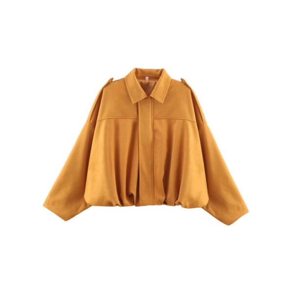Amazon European And American Women's Clothing 2025 Spring And Autumn Suede Texture Lapel Zipper Button Pilot Jacket