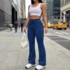 Cross-Border Exclusive Supply Of European And American Style High-Waisted Drawstring Flared Cargo Pants For Women, Loose Wide-Leg Multi-Pocket Casual Long Pants