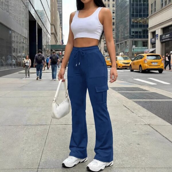 Cross-Border Exclusive Supply Of European And American Style High-Waisted Drawstring Flared Cargo Pants For Women, Loose Wide-Leg Multi-Pocket Casual Long Pants