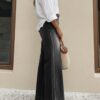 Vintage Washed Black High Waist Wide Leg Jeans Women Loose Floor Length Denim Pants Casual Relax Fit Pocket Retro Denim Trousers