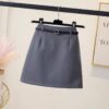 Gray Suit Skirt With Belt For Women