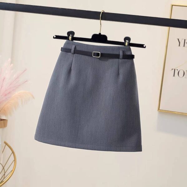 Gray Suit Skirt With Belt For Women