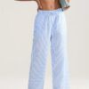 Casual Fashion Striped Straight-leg Pants Elastic High-waisted Trousers