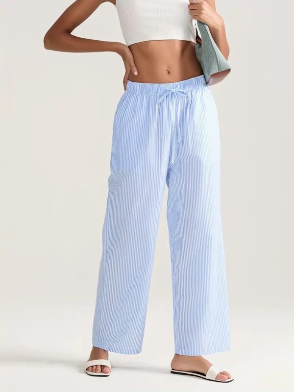 Casual Fashion Striped Straight-leg Pants Elastic High-waisted Trousers