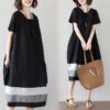 c525d15d-9fa6-419a-bfaf-0417889c4de9.jpg Cotton And Linen Short Sleeve Dress Large Size Women's Mid Length