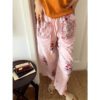 Color-Block Plant-Print Pajama Pants For Women