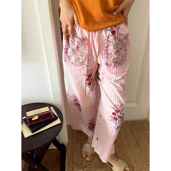 Color-Block Plant-Print Pajama Pants For Women