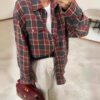 Amazon Ozon Cross-Border Women's Shirt Retro Style Loose 2025 Spring Autumn Winter Plaid Long-Sleeve Pocket Shirt Versatile