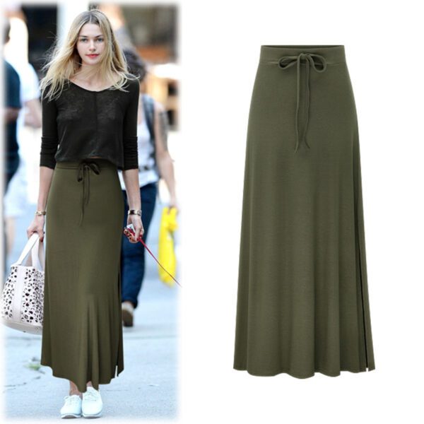 Europe And The United States Large Size Women's Fashion Knitted Skirt 200kg High Waist Long Slit A- Line Skirt Elastic Knee