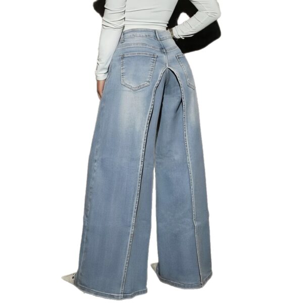 European And American Style Women's Jeans, Washed High-Waisted Double-Layer Split Straight-Leg Pants, Cross-Border Trendy Slim-Fit Floor-Length Denim Trousers