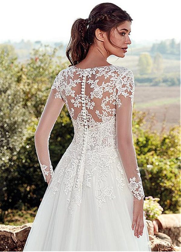 c981fa60-0293-40bb-83d6-efe7583beda0.jpg High U-neck Lace Long Sleeve A- Line Long Tail Simple Wedding Dress