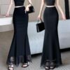 Womens Lace-Panel Sheath Skirt