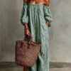 Women's Summer Off Shoulder Striped Dress Elegant Loose Casual Dress
