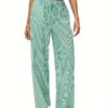 Casual Fashion Striped Straight-leg Pants Elastic High-waisted Trousers