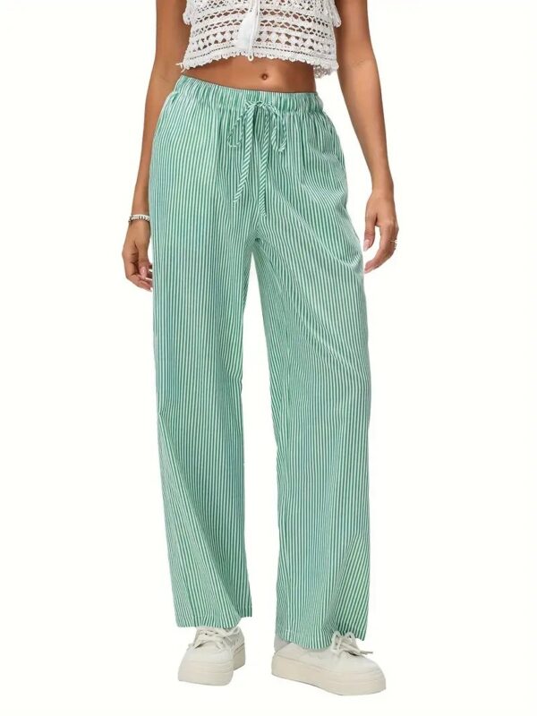 Casual Fashion Striped Straight-leg Pants Elastic High-waisted Trousers