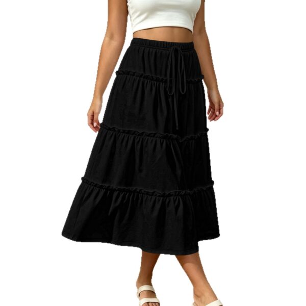 Amazon Cross-border European And American Layered Wood-ear Cake Skirt Drawstring Loose Slim-fit Mid-length Half-length