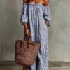 Women's Summer Off Shoulder Striped Dress Elegant Loose Casual Dress