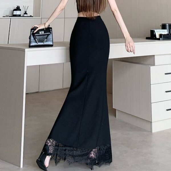 Womens Lace-Panel Sheath Skirt