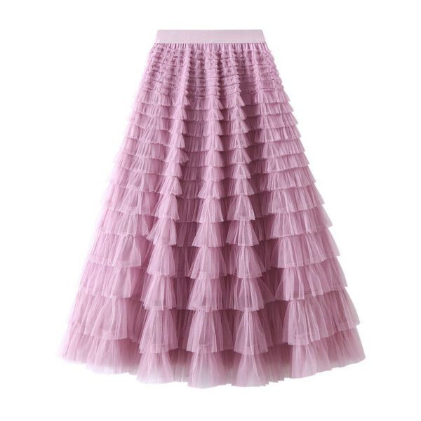 d0065fda-4d61-4a92-9e87-3ac74363bc2c.jpg A-Line Mesh Ruffle Skirt Women's Temperament Sweet Long Skirt Slim Cupcake Dress Womens Clothing