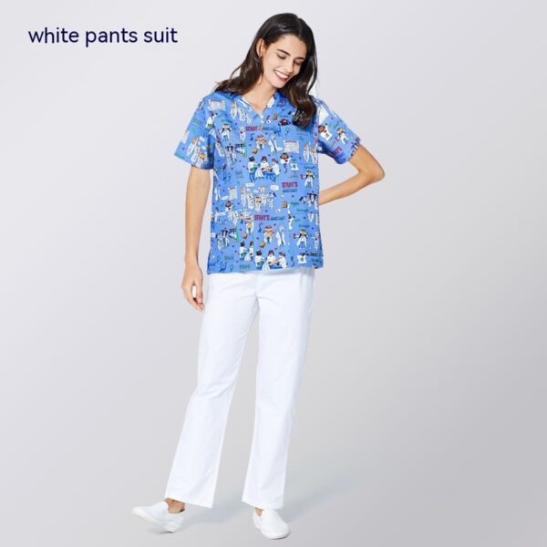 d16f0766-46d6-4605-adc2-0b4716ac094a.jpg Printed Surgical Gown Polyester Cotton Short Sleeve Doctor Nurses' Uniform Children's Beauty Salon Split Suit