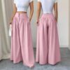 Cross-border European And American New Ladies' Fashion High-end Casual Solid Color Button Pleated Loose Wide-leg Floor-length Pants