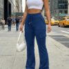 Cross-Border Exclusive Supply Of European And American Style High-Waisted Drawstring Flared Cargo Pants For Women, Loose Wide-Leg Multi-Pocket Casual Long Pants
