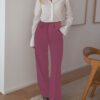 Women High Waist Wide Leg Pants Decorative Buttons Casual Loose Straight Leg Trousers With Pockets