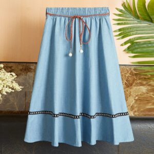 d5a3c509-f9eb-424b-95b6-78a54aae7345.jpg Fashion Women's Blue Denim Stitching Solid Color Skirt
